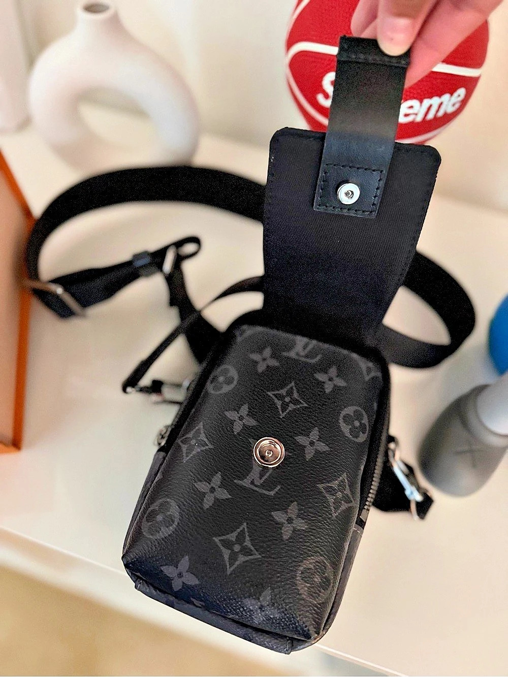 Louis Vuitton Alpha Phone Pouch Monogram Eclipse Black Crossbody Bag
